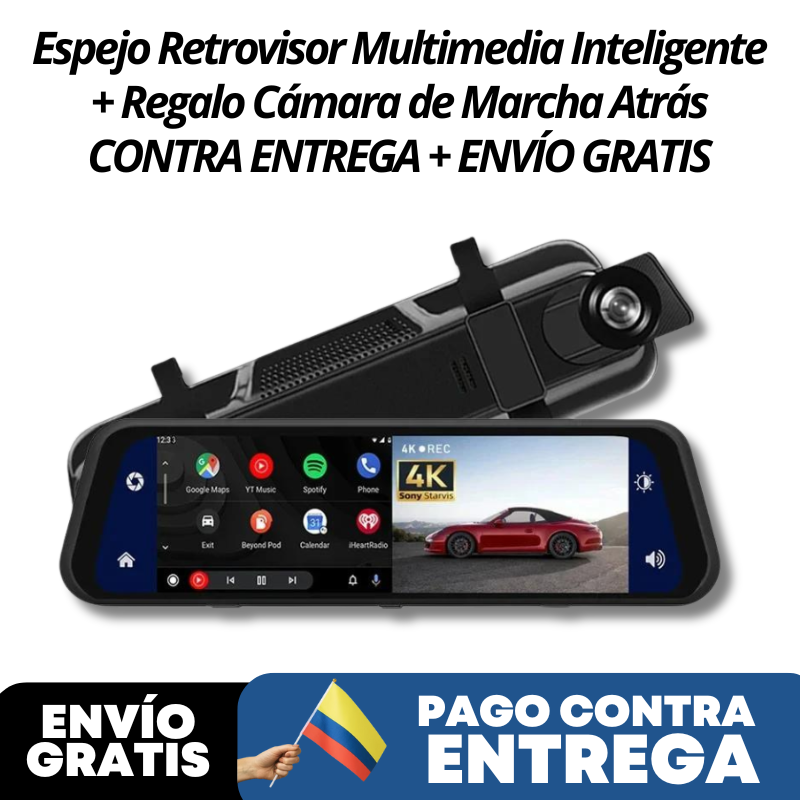 Espejo Retrovisor Multimedia Inteligente + Regalo Cámara de Marcha Atrás - CONTRA ENTREGA + ENVÍO GRATIS